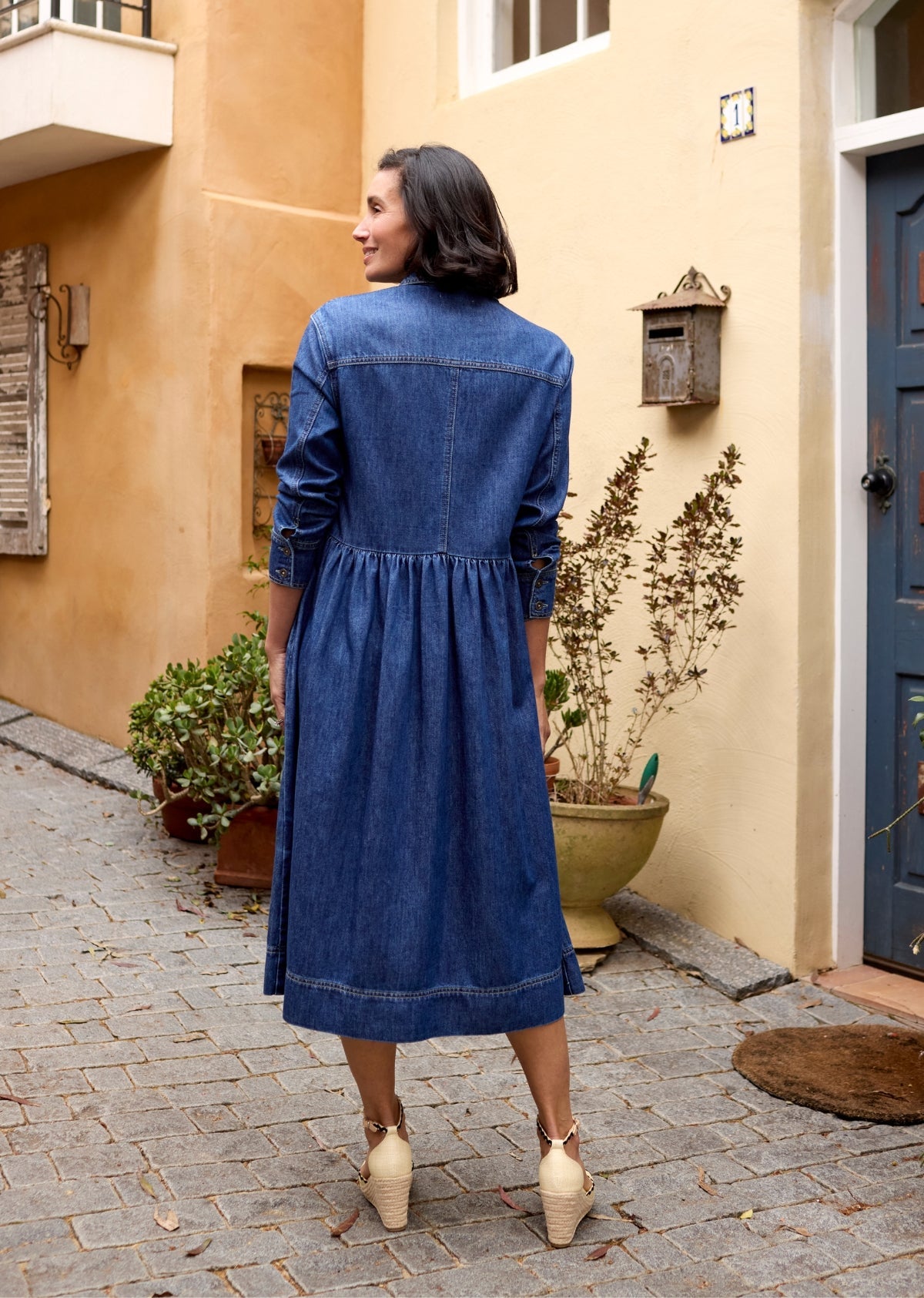 HARPER LONG SLEEVE DENIM SHIRTDRESS - MID BLUE
