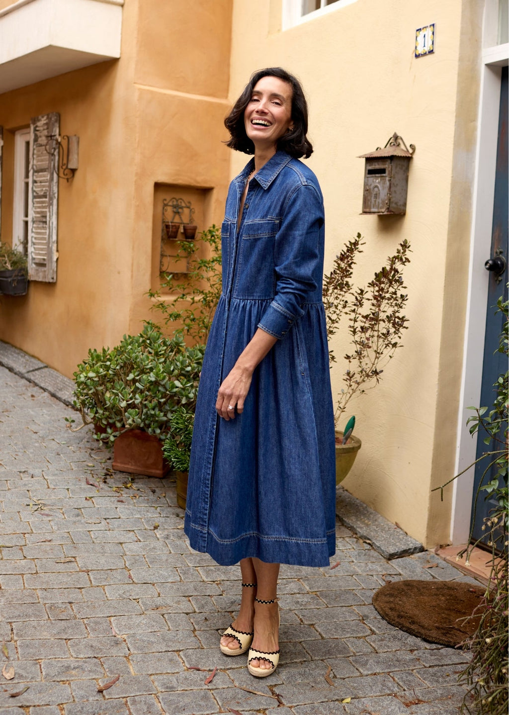 HARPER LONG SLEEVE DENIM SHIRTDRESS - MID BLUE