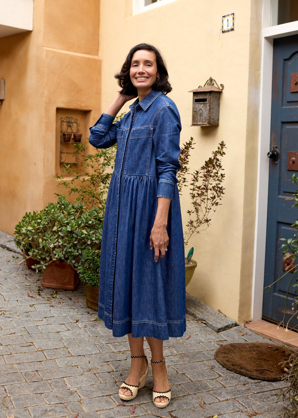 HARPER LONG SLEEVE DENIM SHIRTDRESS - MID BLUE