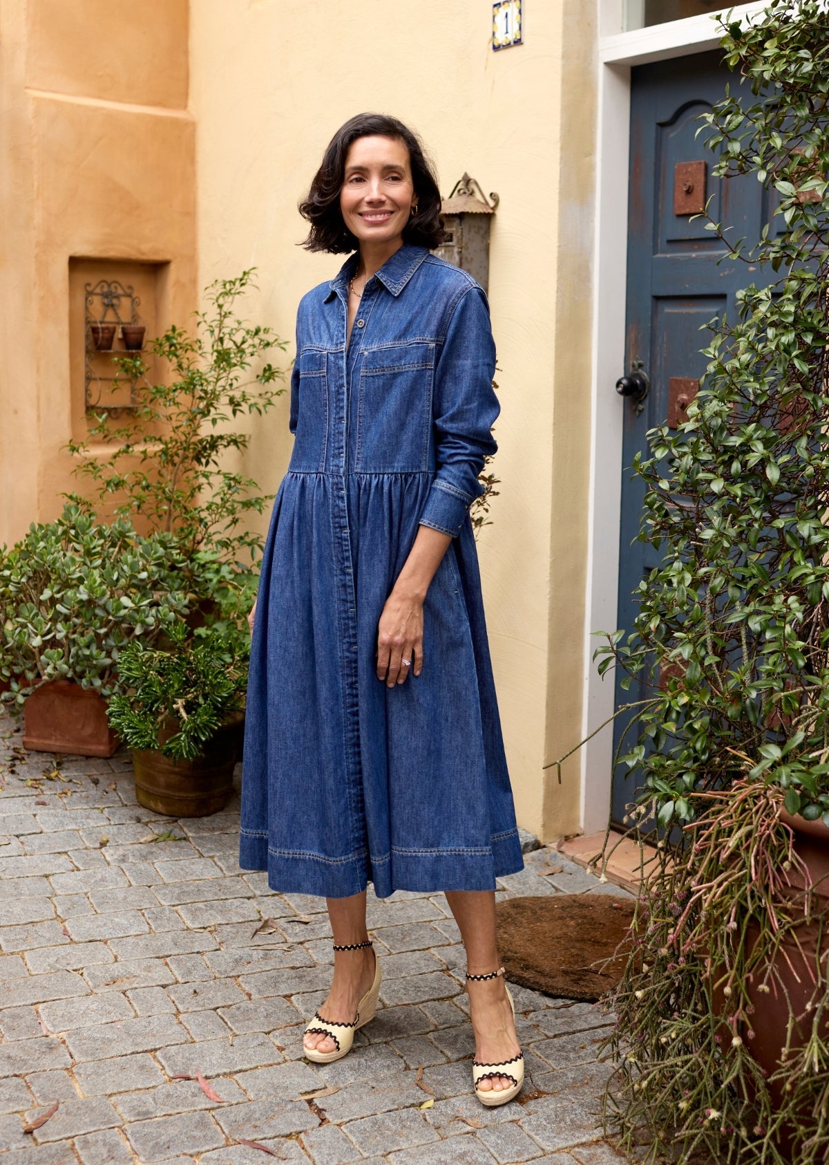 HARPER LONG SLEEVE DENIM SHIRTDRESS - MID BLUE