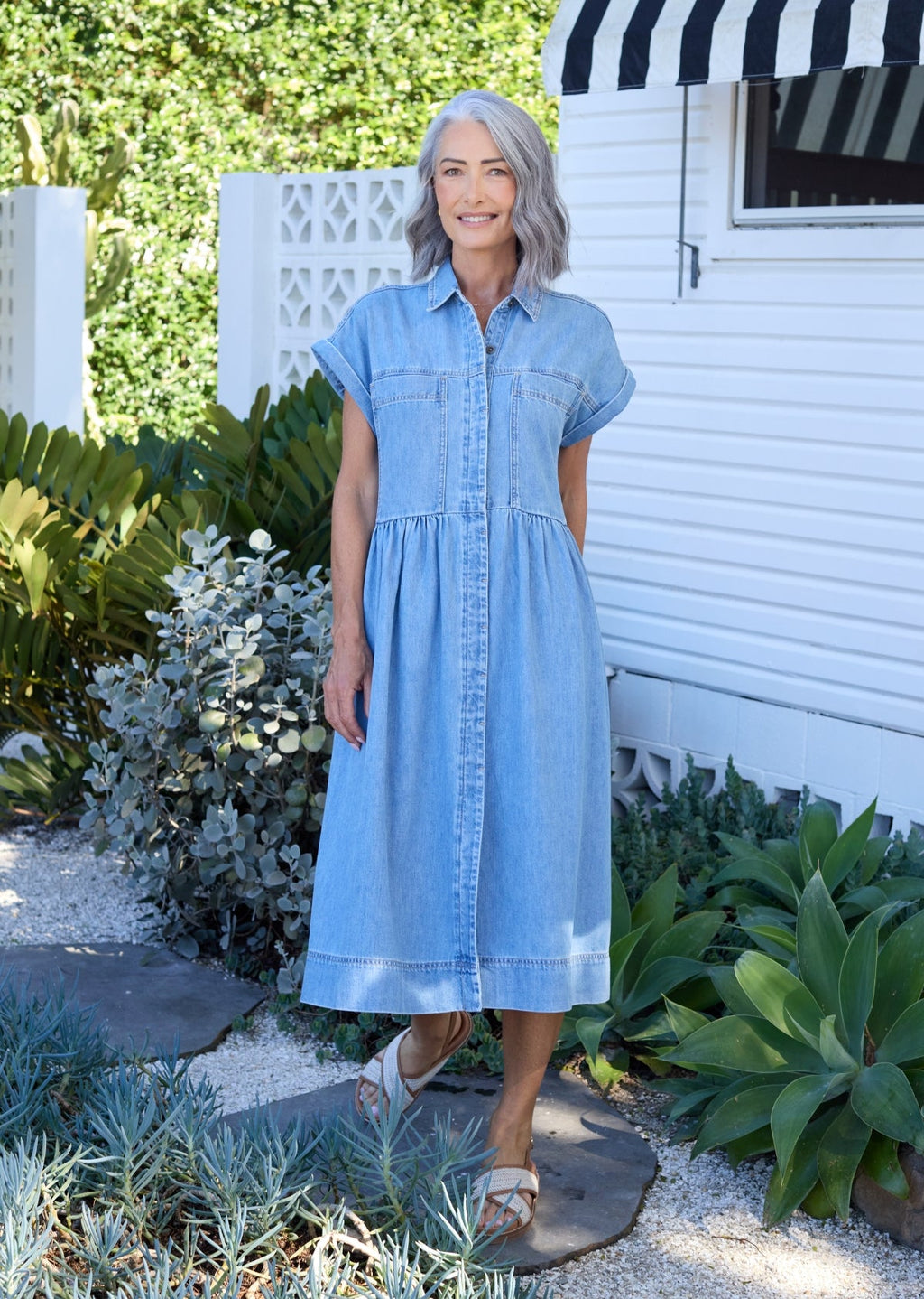 HARPER DENIM DRESS - LIGHT BLUE - PETITE