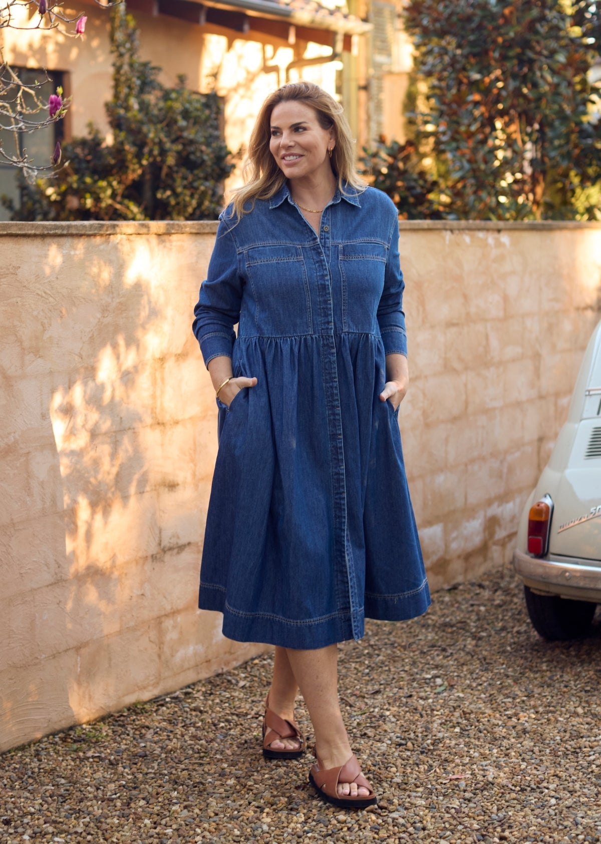 HARPER LONG SLEEVE DENIM SHIRTDRESS - MID BLUE