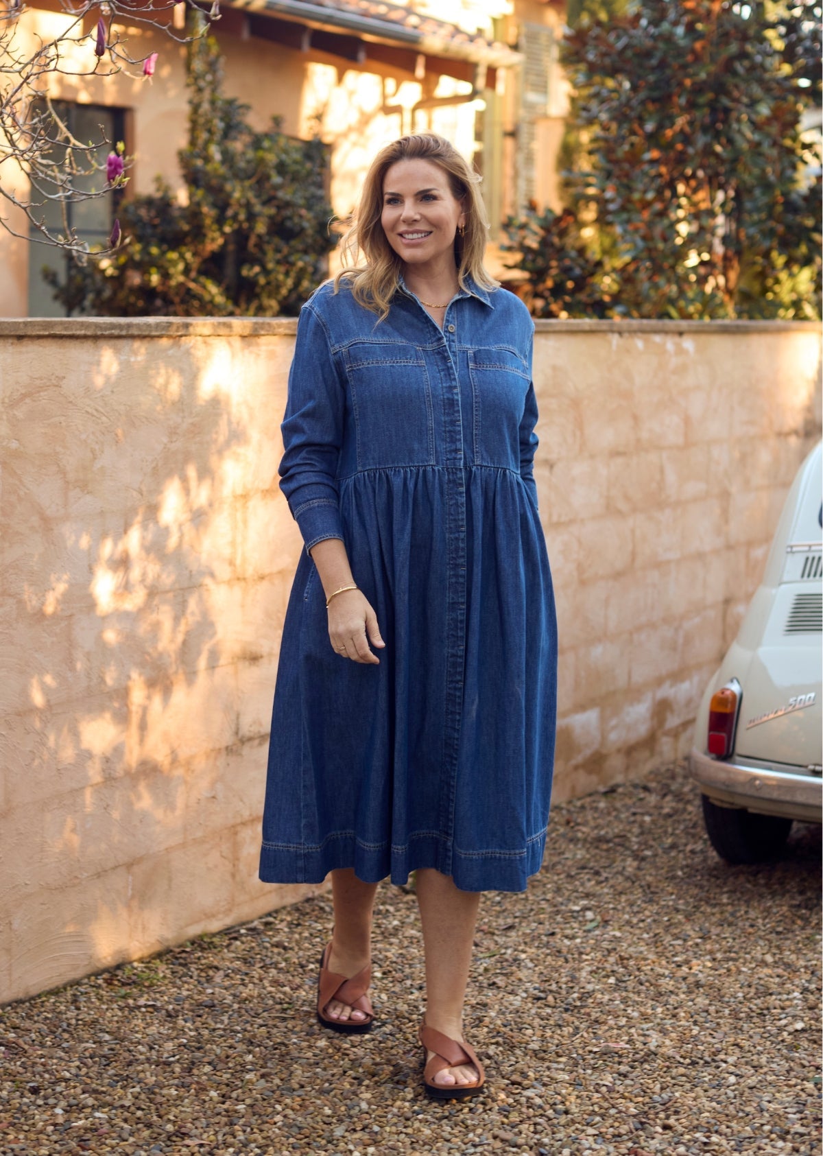 HARPER LONG SLEEVE DENIM SHIRTDRESS - MID BLUE