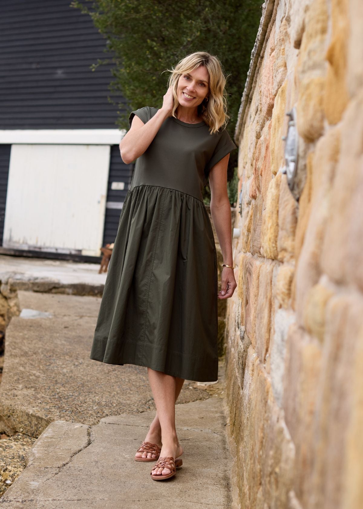 GRETA MIDI DRESS - KHAKI - PETITE