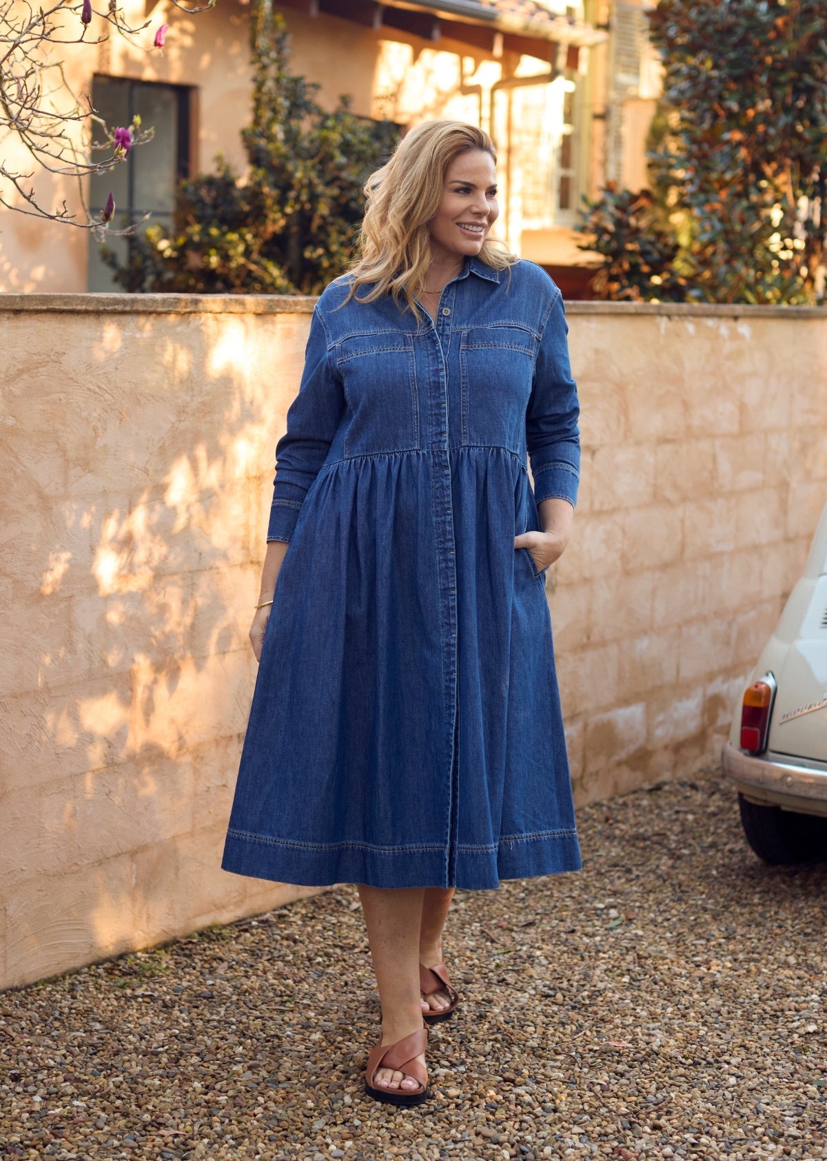 HARPER LONG SLEEVE DENIM SHIRTDRESS - MID BLUE