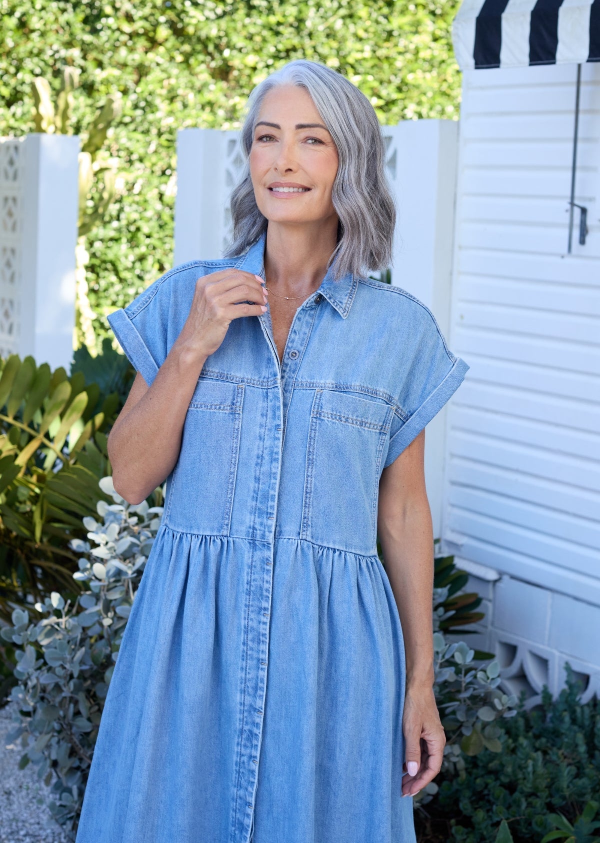 HARPER DENIM DRESS - LIGHT BLUE - PETITE