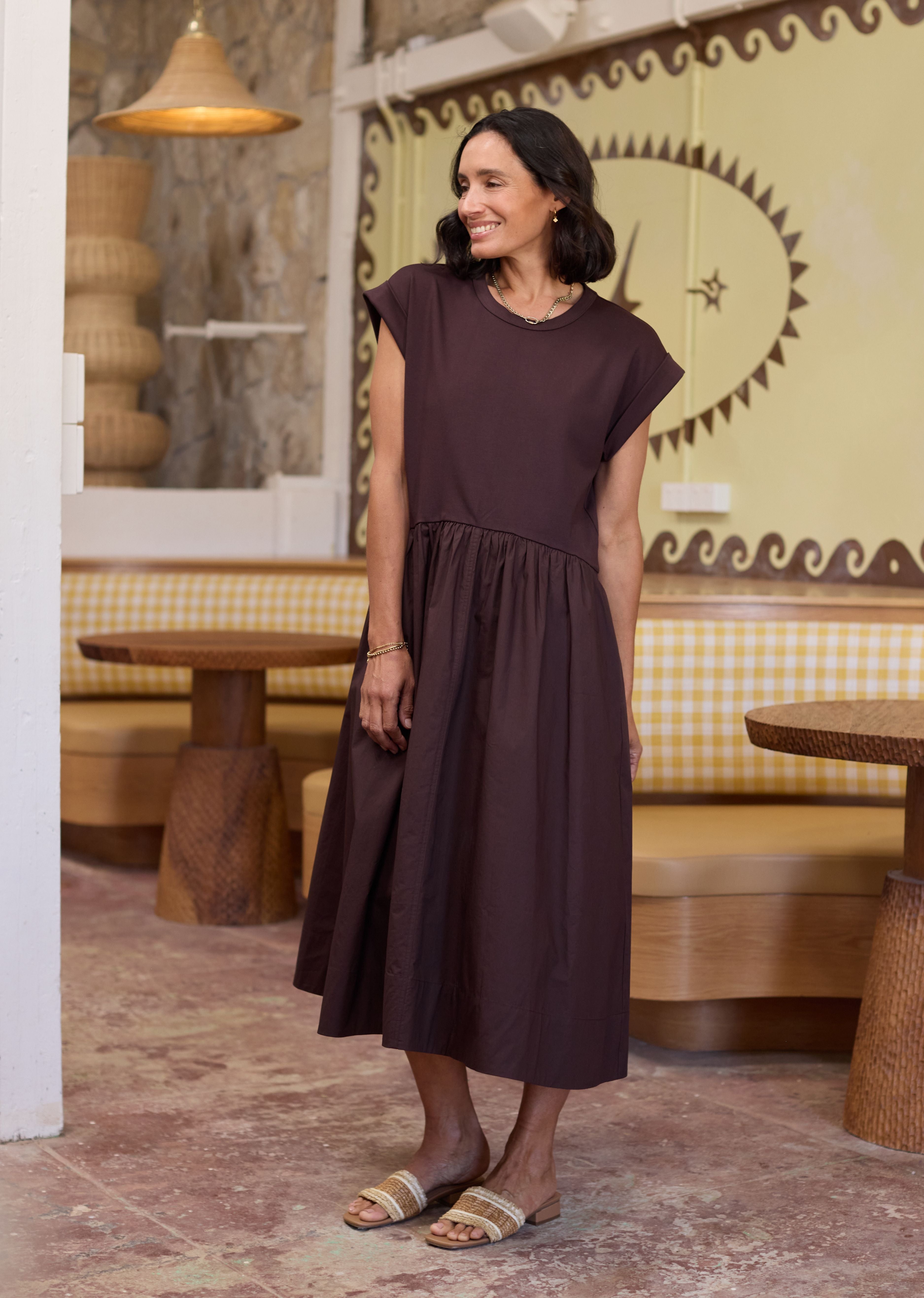 GRETA MIDI DRESS - CHOCOLATE - PETITE