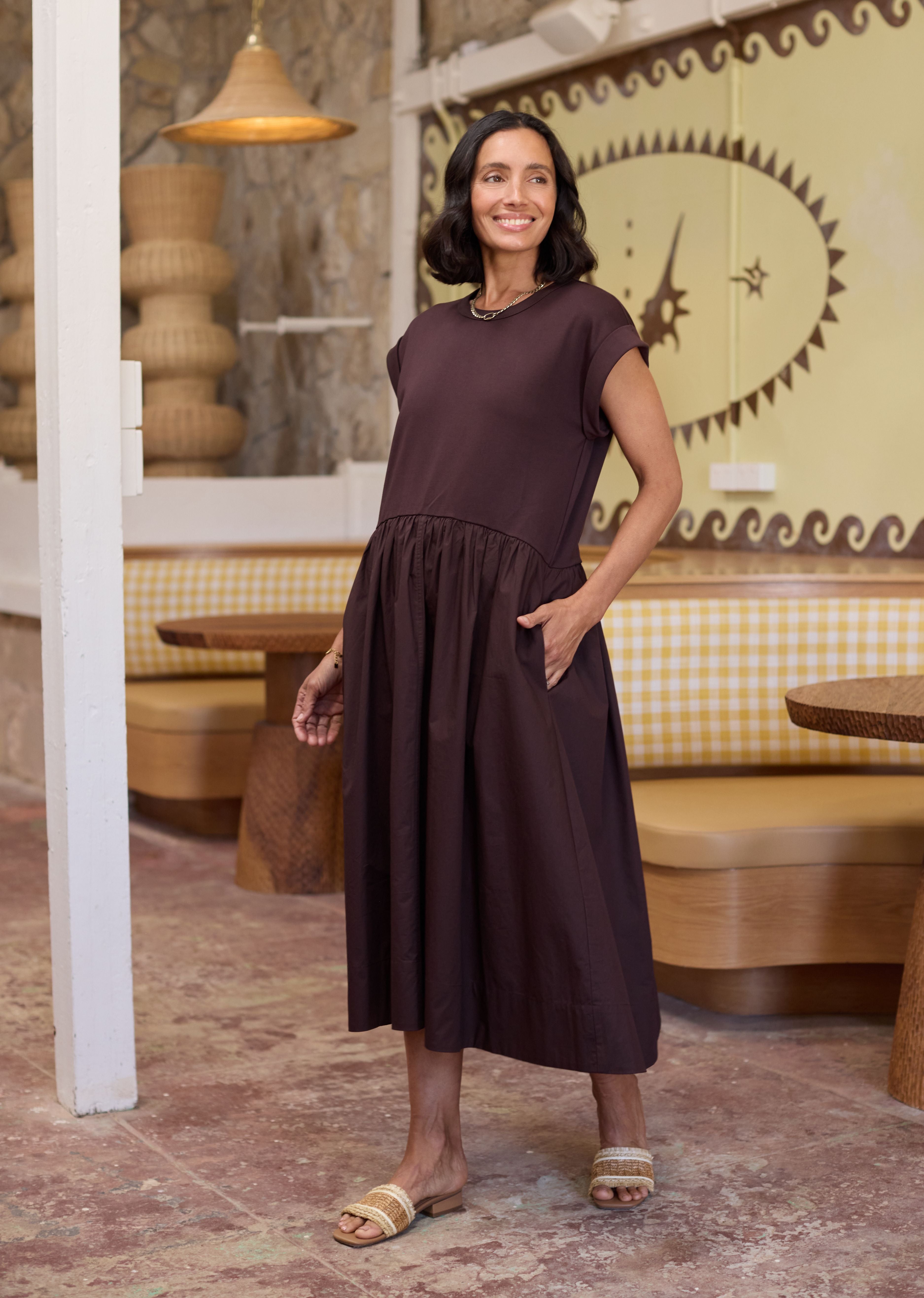 GRETA MIDI DRESS - CHOCOLATE