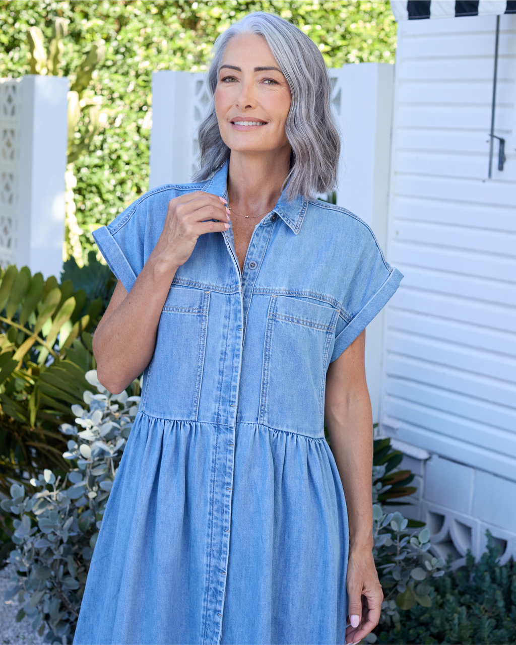 HARPER DENIM DRESS - LIGHT BLUE - PETITE